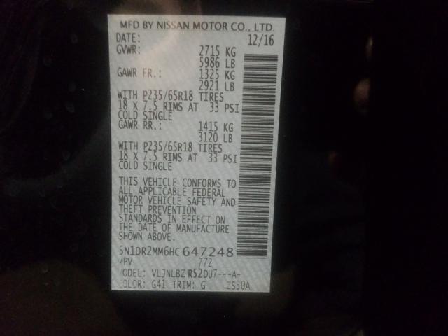 2017 NISSAN PATHFINDER 5N1DR2MM6HC647248