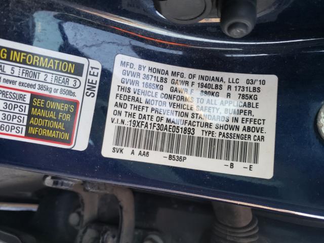 2010 HONDA CIVIC VP 19XFA1F30AE051893
