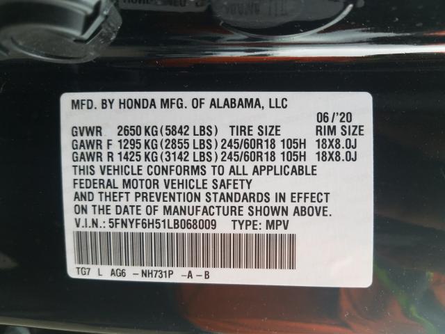 2020 HONDA PILOT EXL 5FNYF6H51LB068009