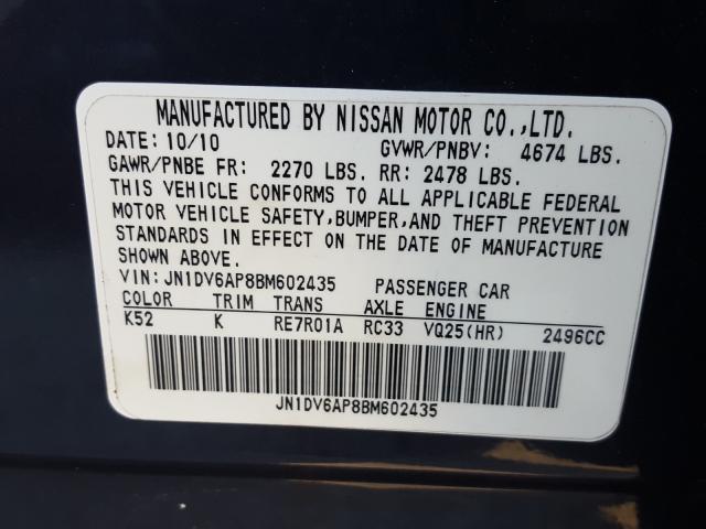 2011 INFINITI G25 BASE JN1DV6AP8BM602435