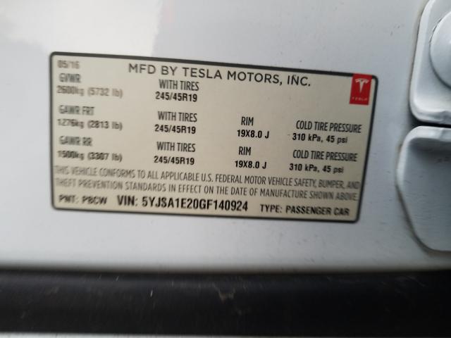 2016 TESLA MODEL S 5YJSA1E20GF140924