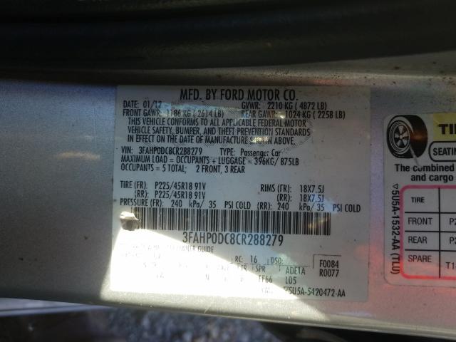 2012 FORD FUSION SPO 3FAHP0DC8CR288279