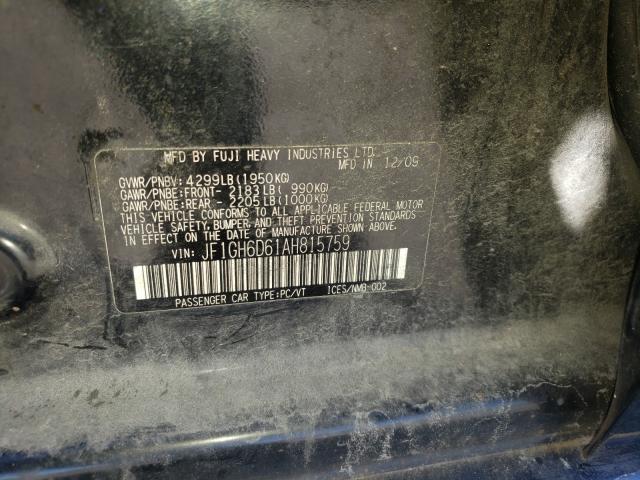 2010 SUBARU IMPREZA OU JF1GH6D61AH815759
