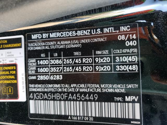 2015 MERCEDES-BENZ ML 350 4MA 4JGDA5HB0FA456449