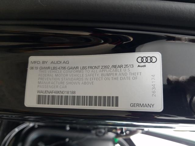 2019 AUDI A4 PREMIUM WAUENAF48KN018188