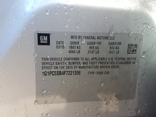 2015 CHEVROLET CRUZE LT 1G1PC5SB4F7221398