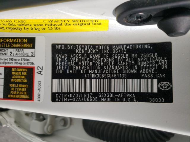 2012 TOYOTA AVALON BAS 4T1BK3DB9CU461139