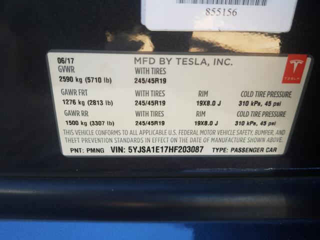 2017 TESLA MODEL S 5YJSA1E17HF203087