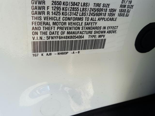 2019 HONDA PILOT EXL 5FNYF6H48KB054064