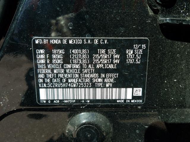 2016 HONDA HR-V EXL 3CZRU5H74GM725323