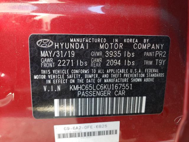2019 HYUNDAI IONIQ BLUE KMHC65LC6KU167551