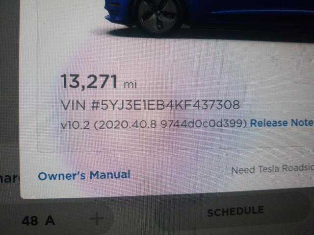 2019 TESLA MODEL 3 5YJ3E1EB4KF437308