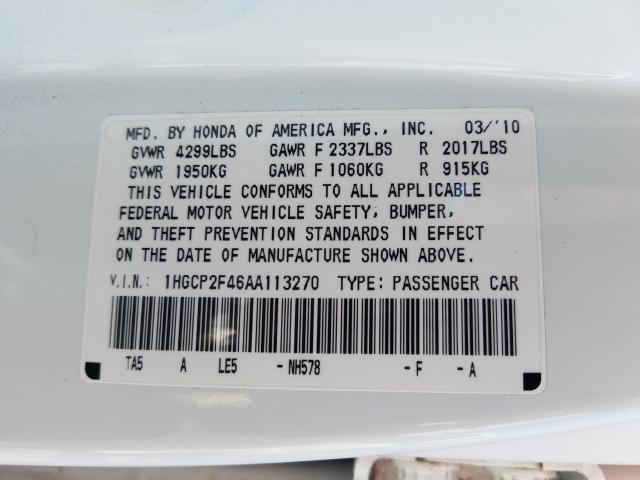 2010 HONDA ACCORD LXP 1HGCP2F46AA113270