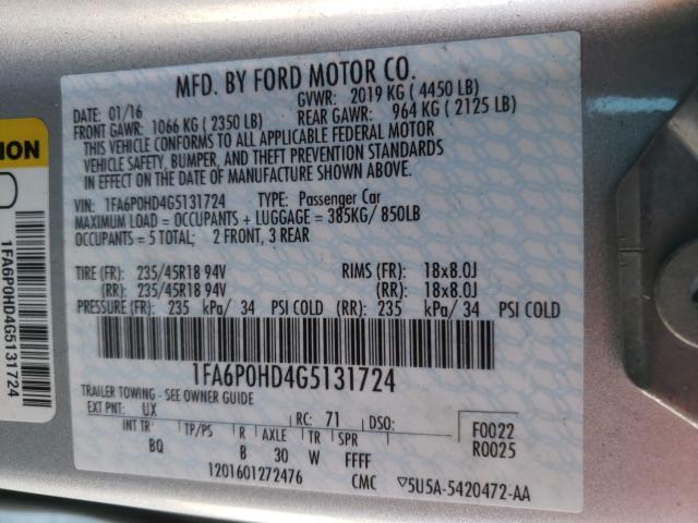 2016 FORD FUSION 1FA6P0HD4G5131724