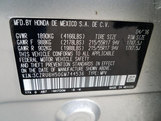 2016 HONDA HR-V EX 3CZRU6H50GM744536