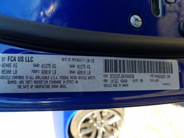 2019 DODGE CHALLENGER 2C3CDZFJ2KH540538