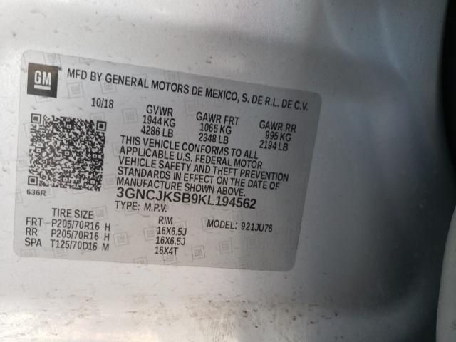 2019 CHEVROLET TRAX LS 3GNCJKSB9KL194562