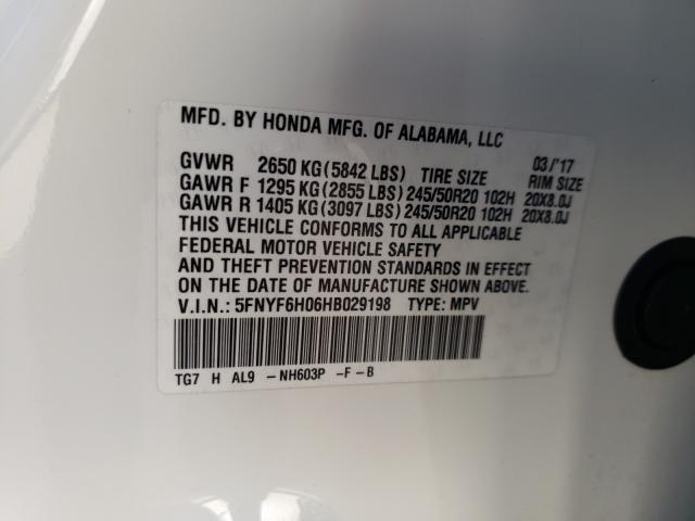 2017 HONDA PILOT ELIT 5FNYF6H06HB029198