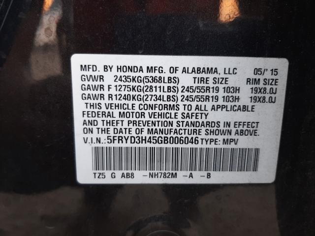 2016 ACURA MDX TECHNO 5FRYD3H45GB006046