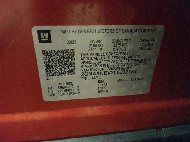 2020 CHEVROLET EQUINOX LT 2GNAXUEV3L6232753