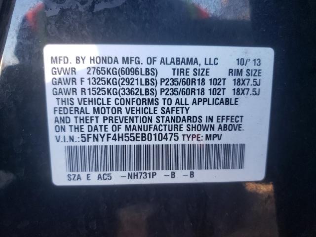 2014 HONDA PILOT EXL 5FNYF4H55EB010475