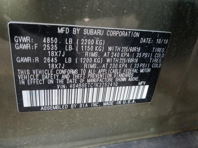 2019 SUBARU OUTBACK TO 4S4BSETC1K3252410