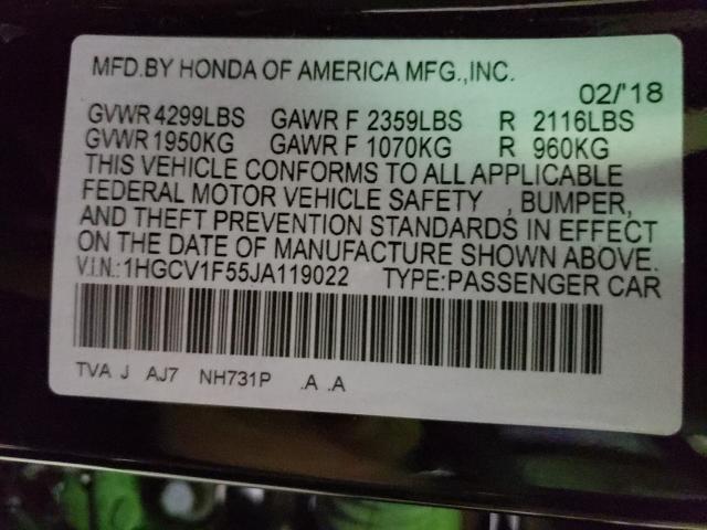 2018 HONDA ACCORD EXL 1HGCV1F55JA119022
