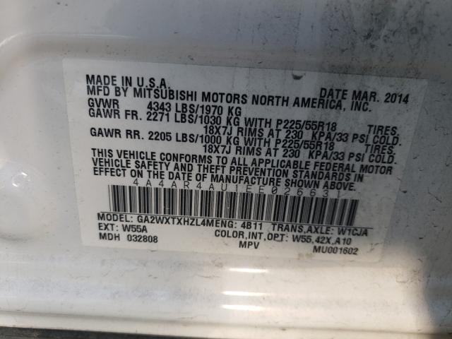 2014 MITSUBISHI OUTLANDER 4A4AR4AU1EE026631