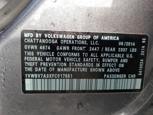 2015 VOLKSWAGEN PASSAT SE 1VWBV7A3XFC017551