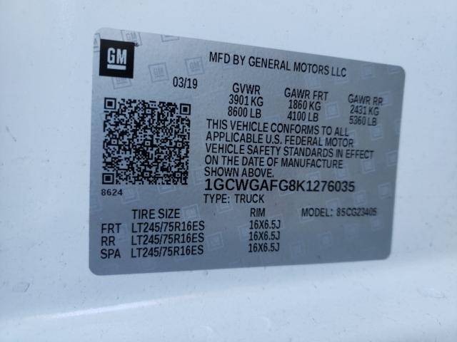 2019 CHEVROLET EXPRESS G2 1GCWGAFG8K1276035
