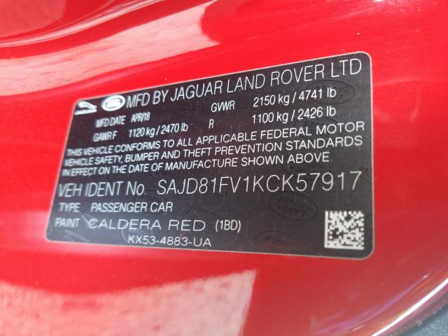 2019 JAGUAR F-TYPE R D SAJD81FV1KCK57917