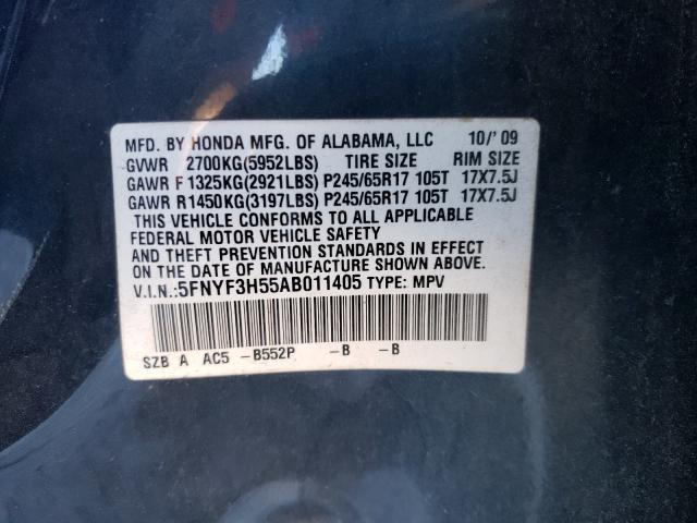 2010 HONDA PILOT EXL 5FNYF3H55AB011405