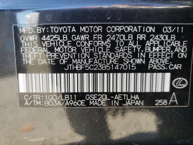 2011 LEXUS IS 250 JTHBF5C23B5147015