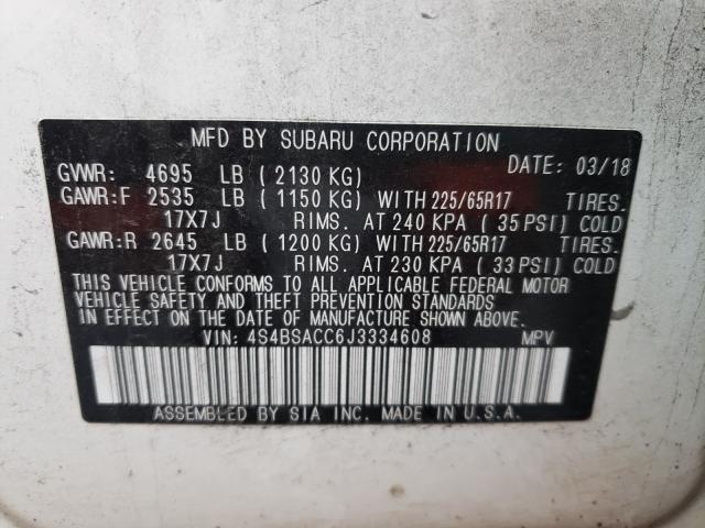 2018 SUBARU OUTBACK 2. 4S4BSACC6J3334608