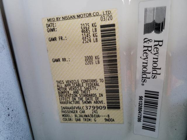 2020 NISSAN MAXIMA PLA 1N4AA6FV6LC379909