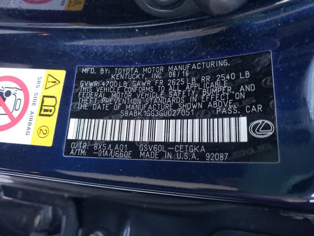 2016 LEXUS ES 350 58ABK1GG3GU027051