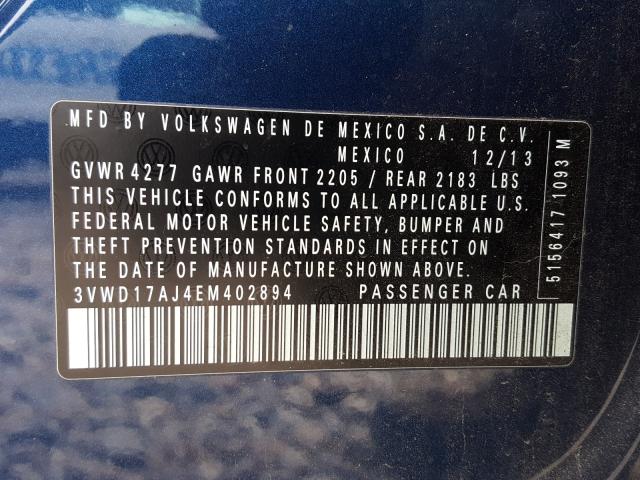 2014 VOLKSWAGEN JETTA SE 3VWD17AJ4EM402894