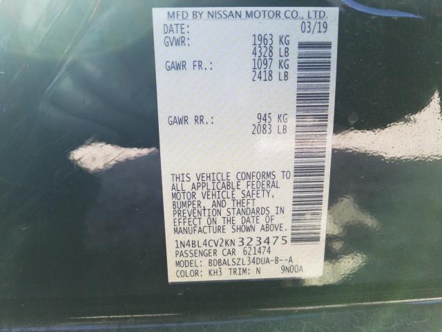2019 NISSAN ALTIMA SR 1N4BL4CV2KN323475