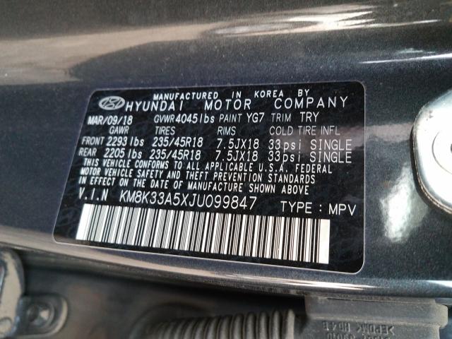 2018 HYUNDAI KONA LIMIT KM8K33A5XJU099847