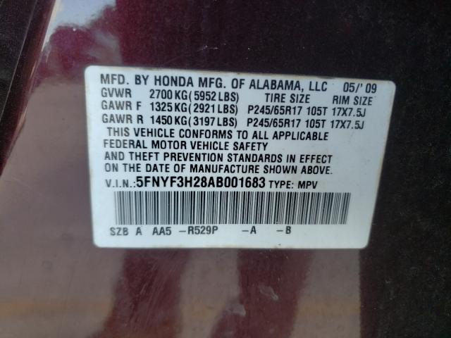 2010 HONDA PILOT LX 5FNYF3H28AB001683