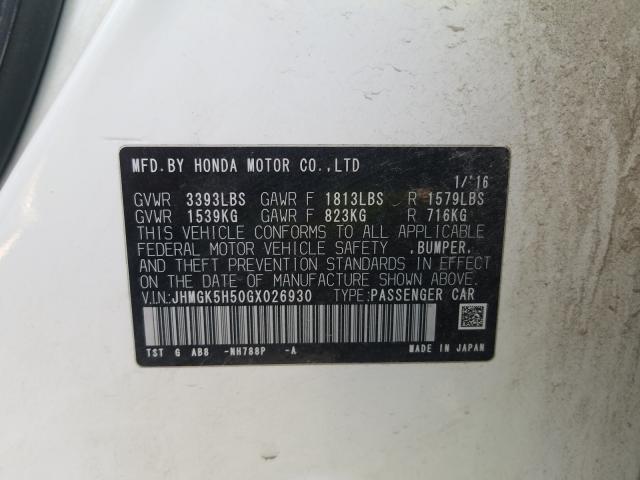 2016 HONDA FIT LX JHMGK5H50GX026930
