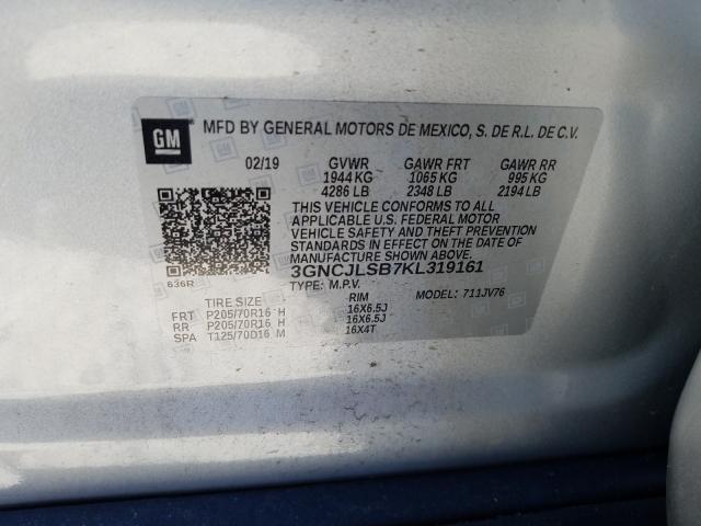 2019 CHEVROLET TRAX 1LT 3GNCJLSB7KL319161