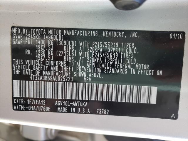 2010 TOYOTA VENZA 4T3ZA3BB9AU025223