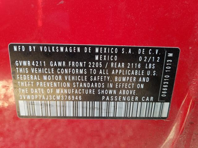 2012 VOLKSWAGEN JETTA SE 3VWDP7AJ3CM376946