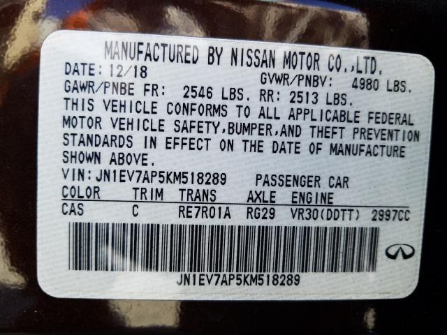 2019 INFINITI Q50 LUXE JN1EV7AP5KM518289