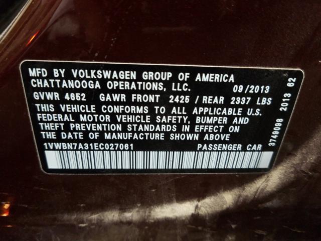 2014 VOLKSWAGEN PASSAT SE 1VWBN7A31EC027061