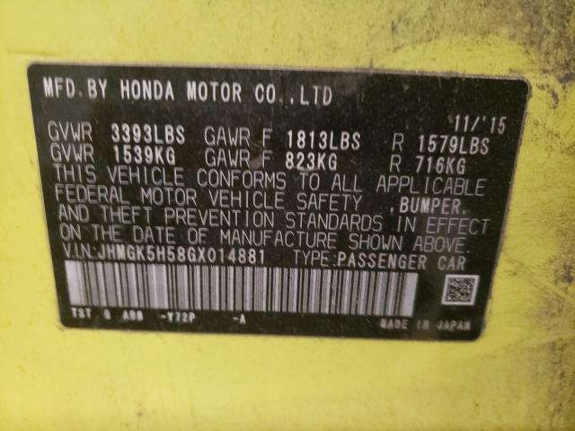 2016 HONDA FIT LX JHMGK5H58GX014881