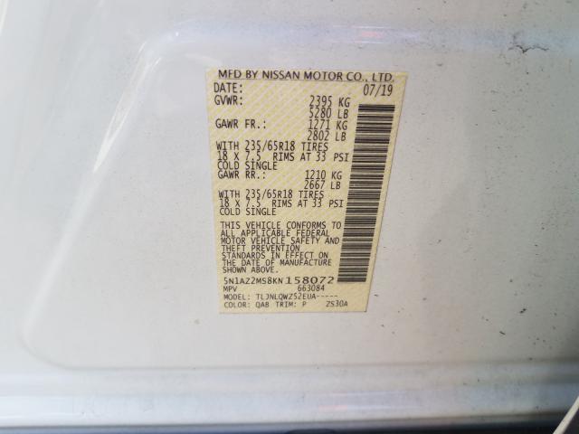 2019 NISSAN MURANO S 5N1AZ2MS8KN158072