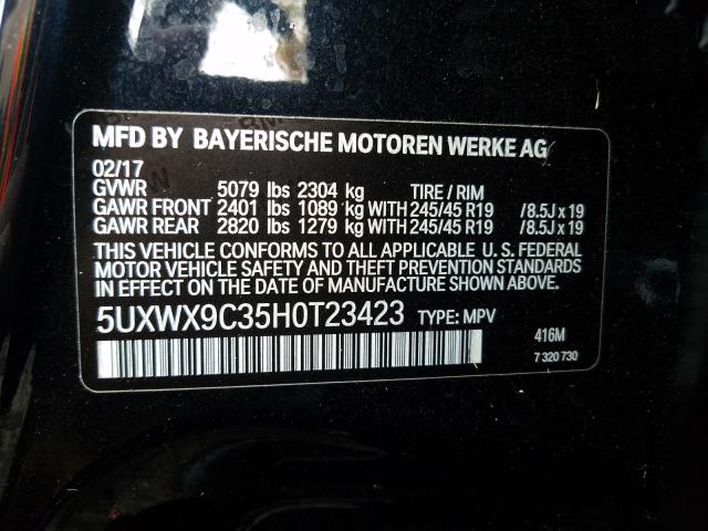 2017 BMW X3 XDRIVE2 5UXWX9C35H0T23423
