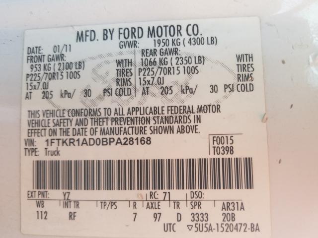 2011 FORD RANGER 1FTKR1AD0BPA28168